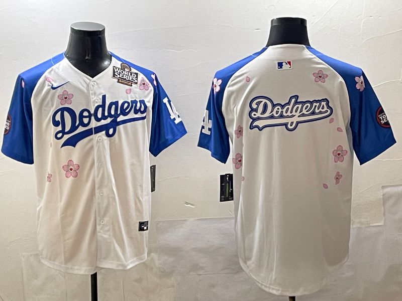 Men Los Angeles Dodgers Blank White Blue Sakura Edition 2025 Nike MLB Jersey style 15